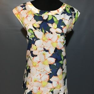 J.Crew floral printed Blue and Pink Top Blouse XL
